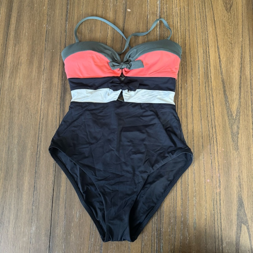 BECCA Coral and Black One Piece Swimsuit